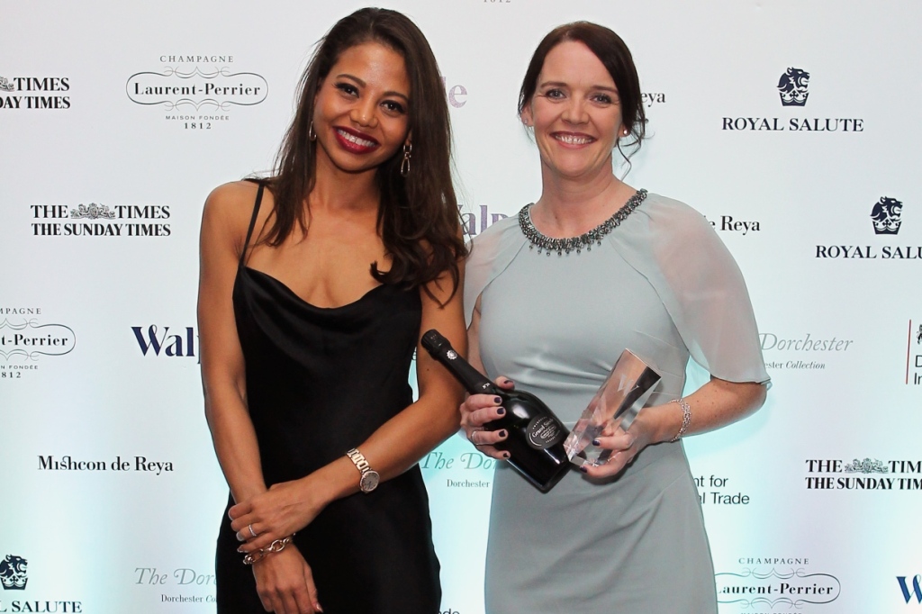 Emma Thynn Marchioness of Bath and Ruth Nic Aoidh from McLaren pose with award