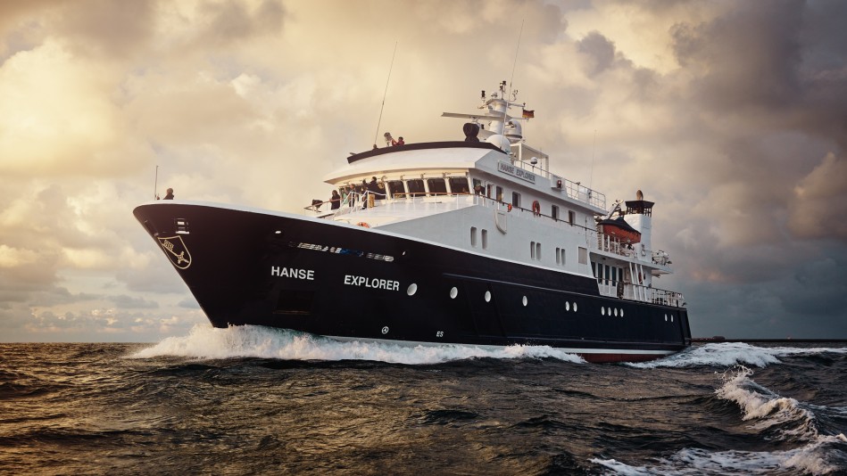 The superyacht Hanse Explorer at sea after its multi-million dollar refit
