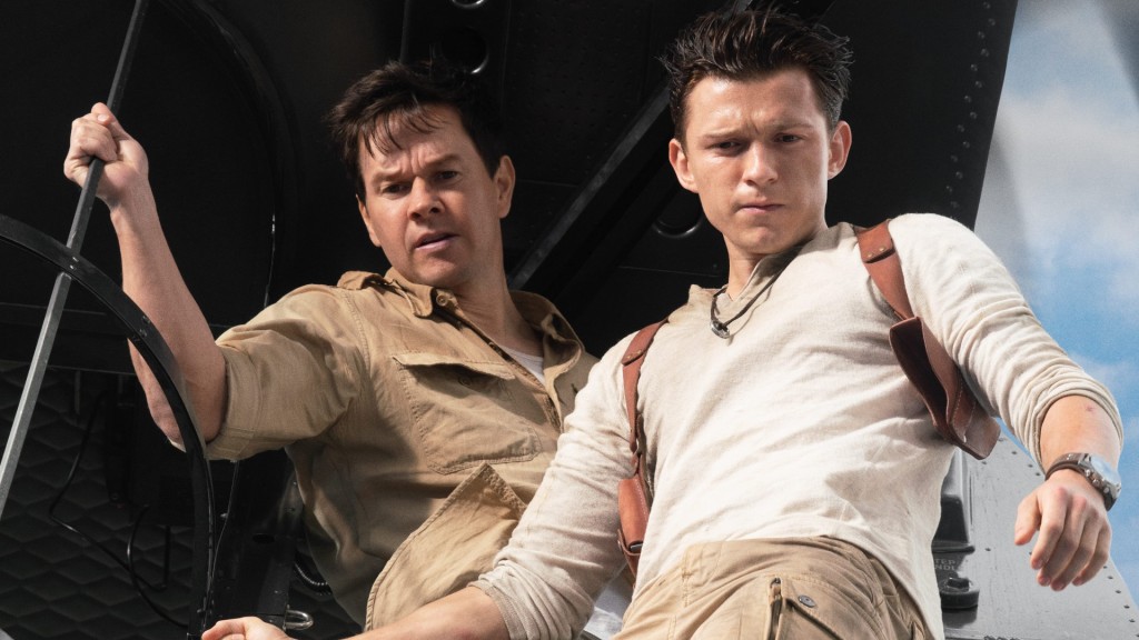 Mark Wahlberg and Tom Holland look aghast in Uncharted