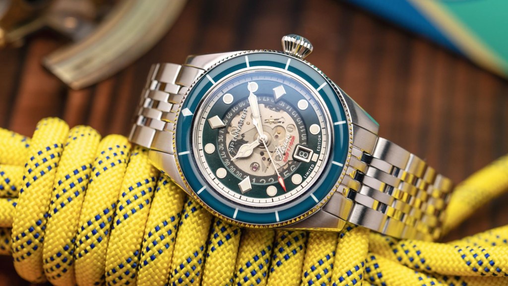 Fleuss Automatic Marlborough Limited Edition teal against a yellow rope
