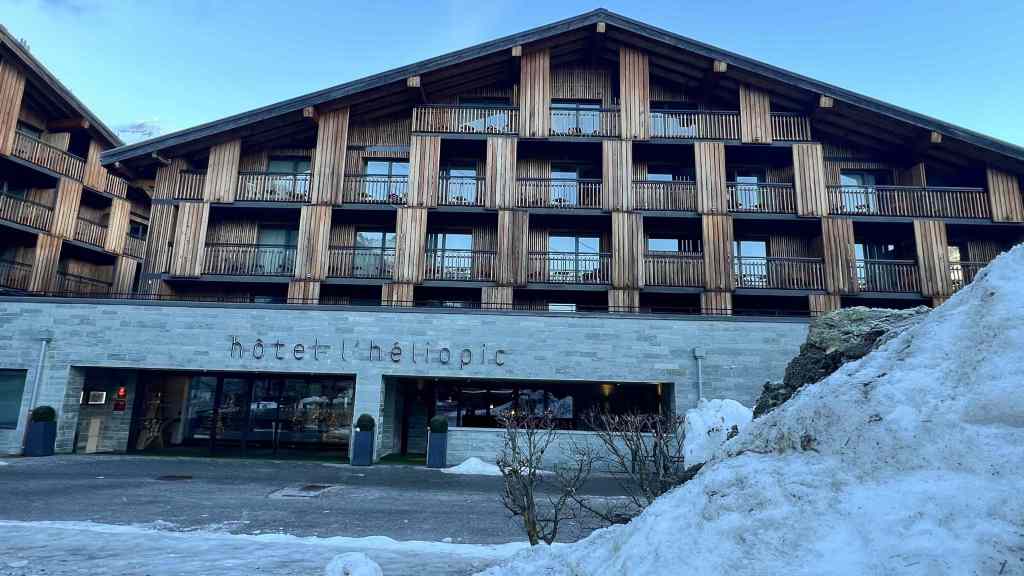 Heliopic hotel exterior with snow drift outside