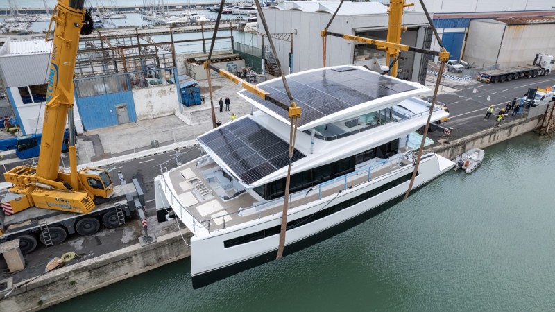 Silent-Yachts Silent 62 3-Deck solar electric catamaran launches